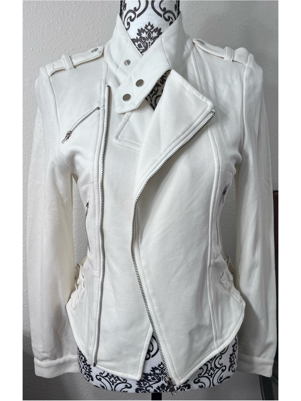 TCEC Soft White Motorcycle Full Zip Jacket